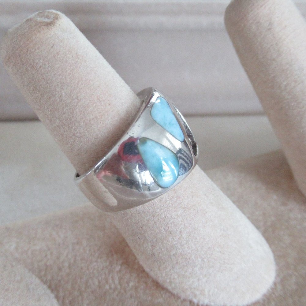 Estate Larimar Cubic Zirconia Sterling Statement Silver Ring size 6 - Picture 3 of 10